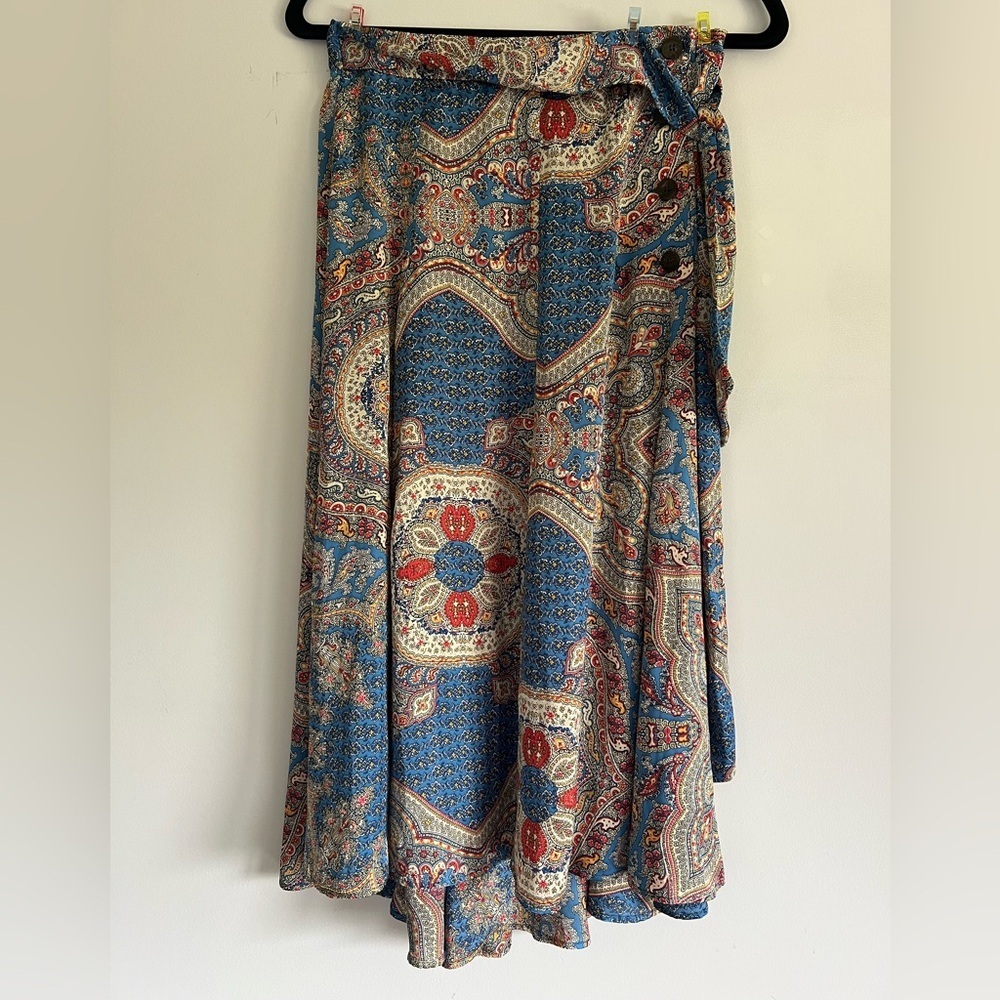 Beautiful Paisley Print Women's Maxi Skirt with Sash & Wood Button Details